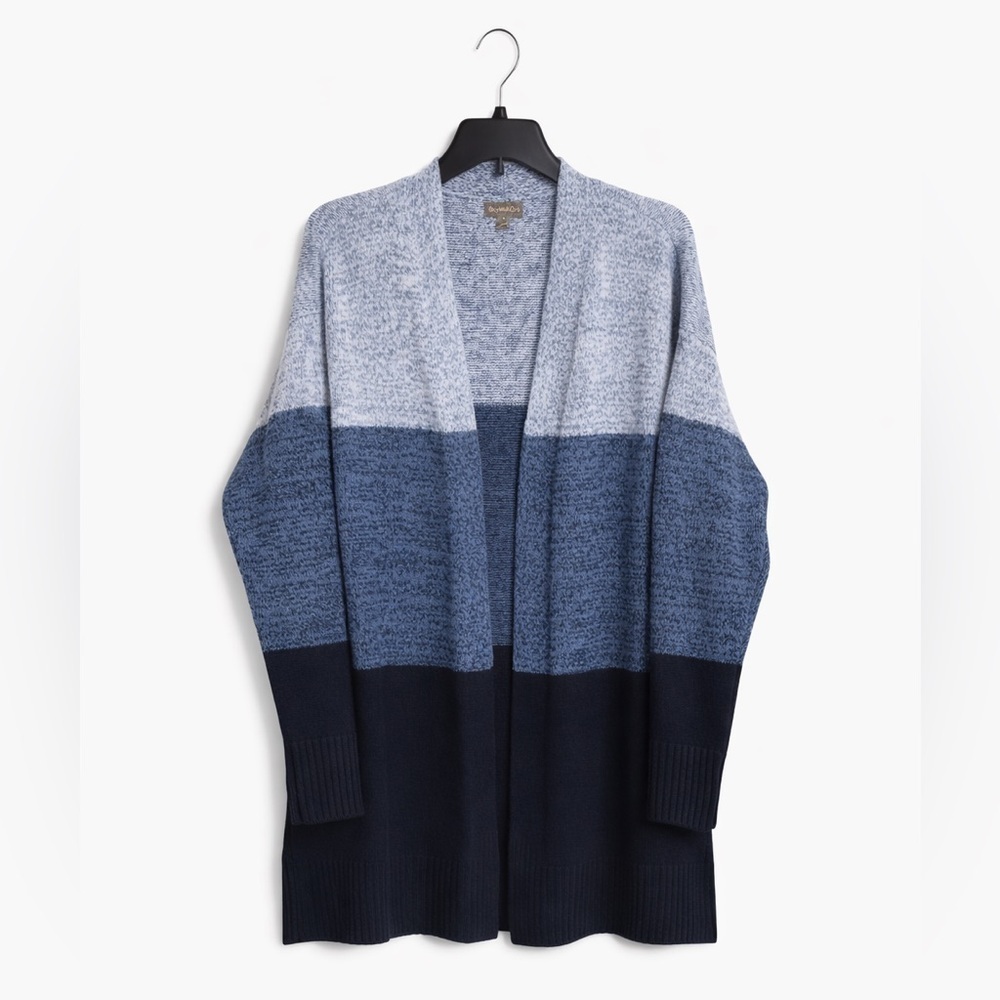 Style & Co Colorblock Cardigan Women’s Medium Blue Gray Open Front Cozy